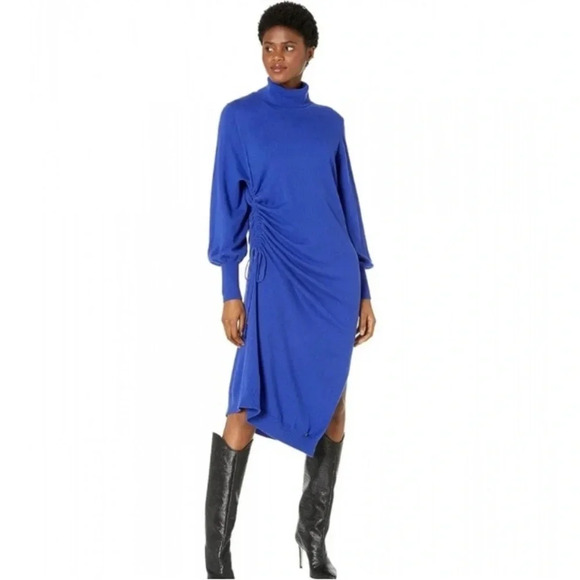 NWT TED BAKER LONDON AAVVAA Sweater Turtleneck Dress Blue Ruched Ted 2 = US 6 - Picture 1 of 13